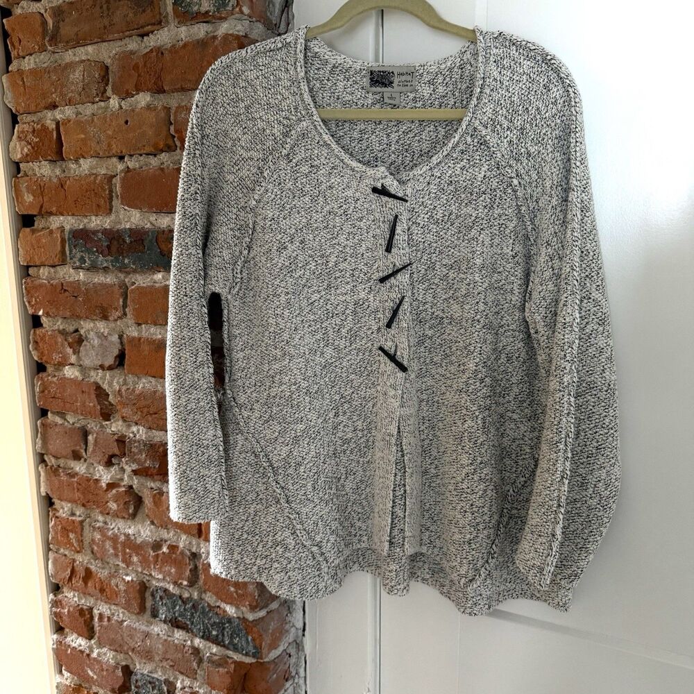 Habitat Clothes To Live White Gray Lagenlook Sweater Womens Large Tooth Buttons